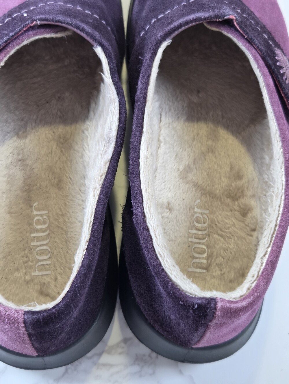 hotter Two-Tone Plum Suede Slip-Ons with Embroidered Accent(B25) - Picture 5 of 8